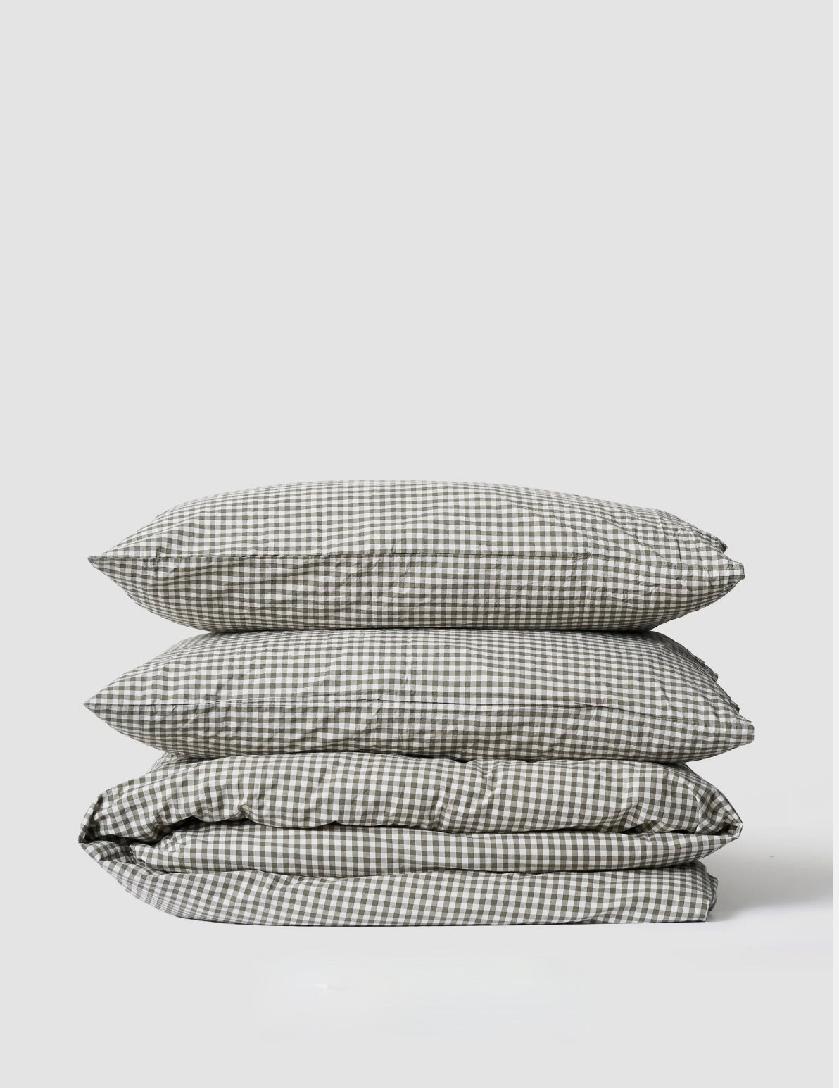 Organic Cotton Gingham Duvet & Pillowcases: Olive