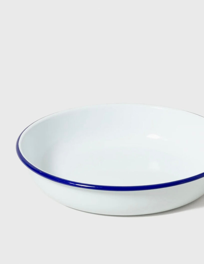 Serving Dish: Medium: White/Blue Rim
