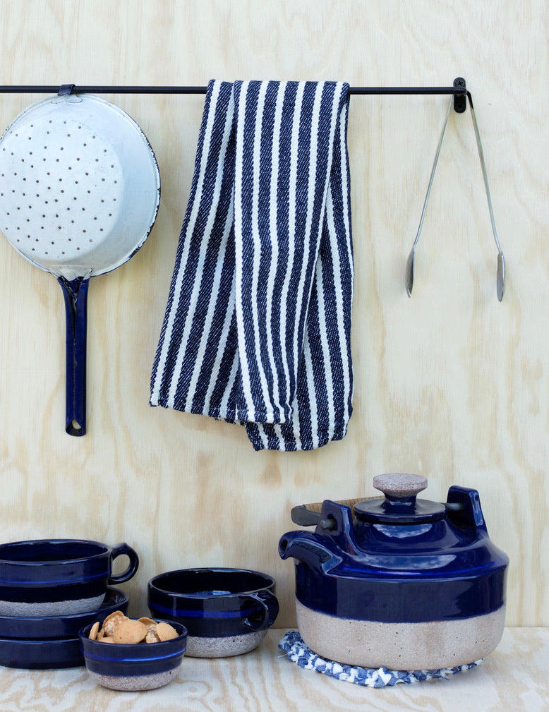 Thick Linen Kitchen Cloth: White & Navy Stripe