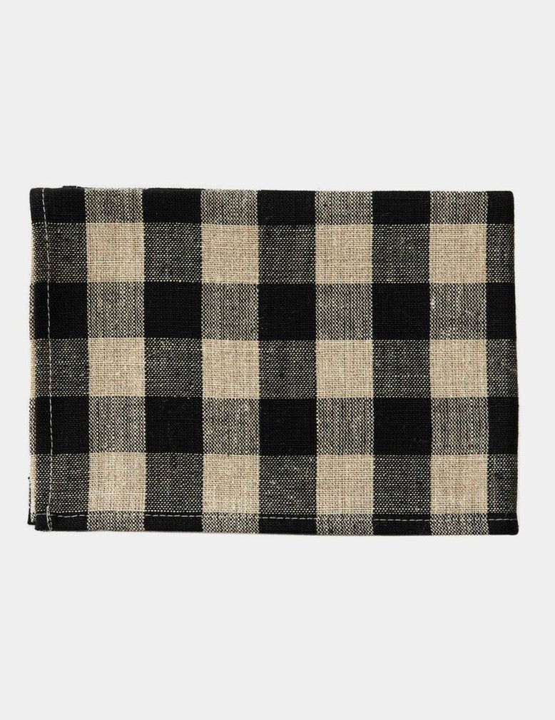 Thick Linen Kitchen Cloth: Black & Natural Check