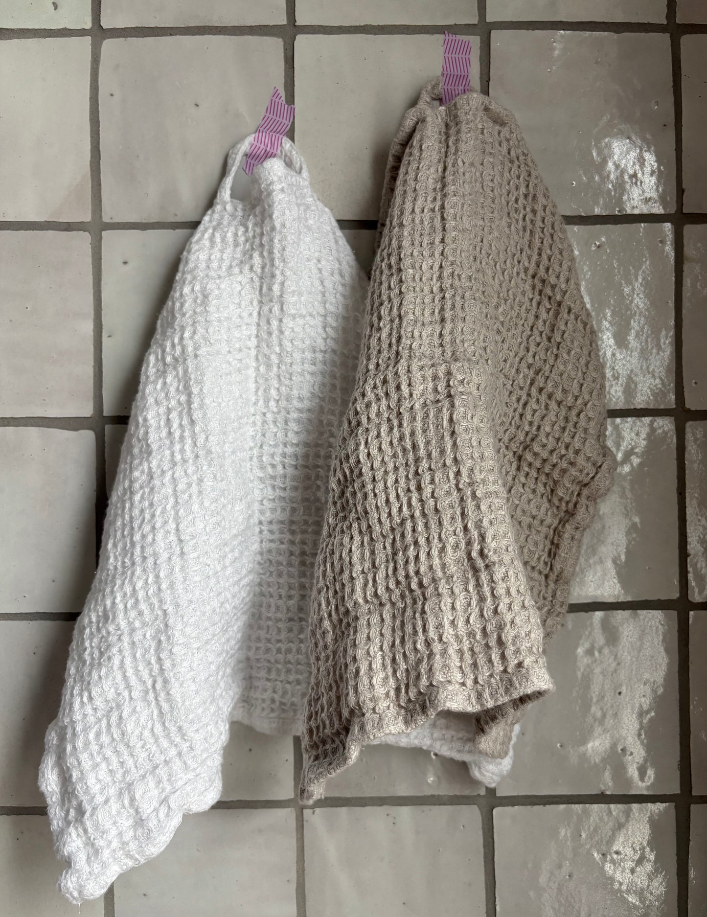 Linen Washed Waffle Towels: White
