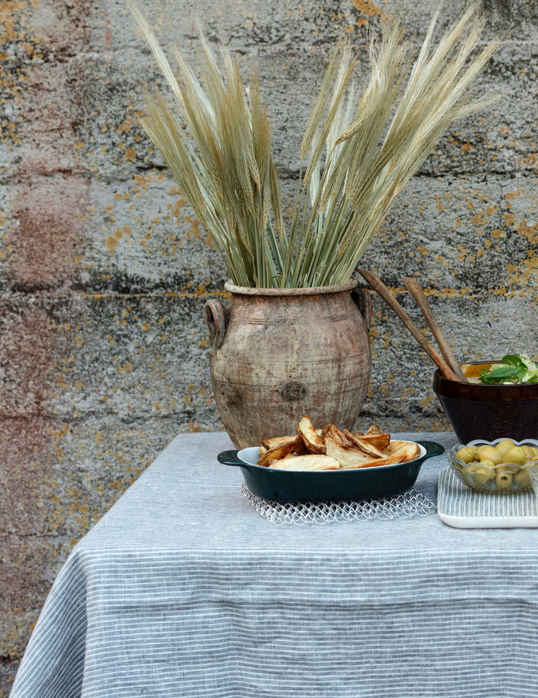 Tablecloth: Grey Thin White Stripe