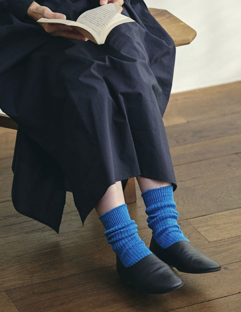 Linen Rib Crew Sock: Sky Blue