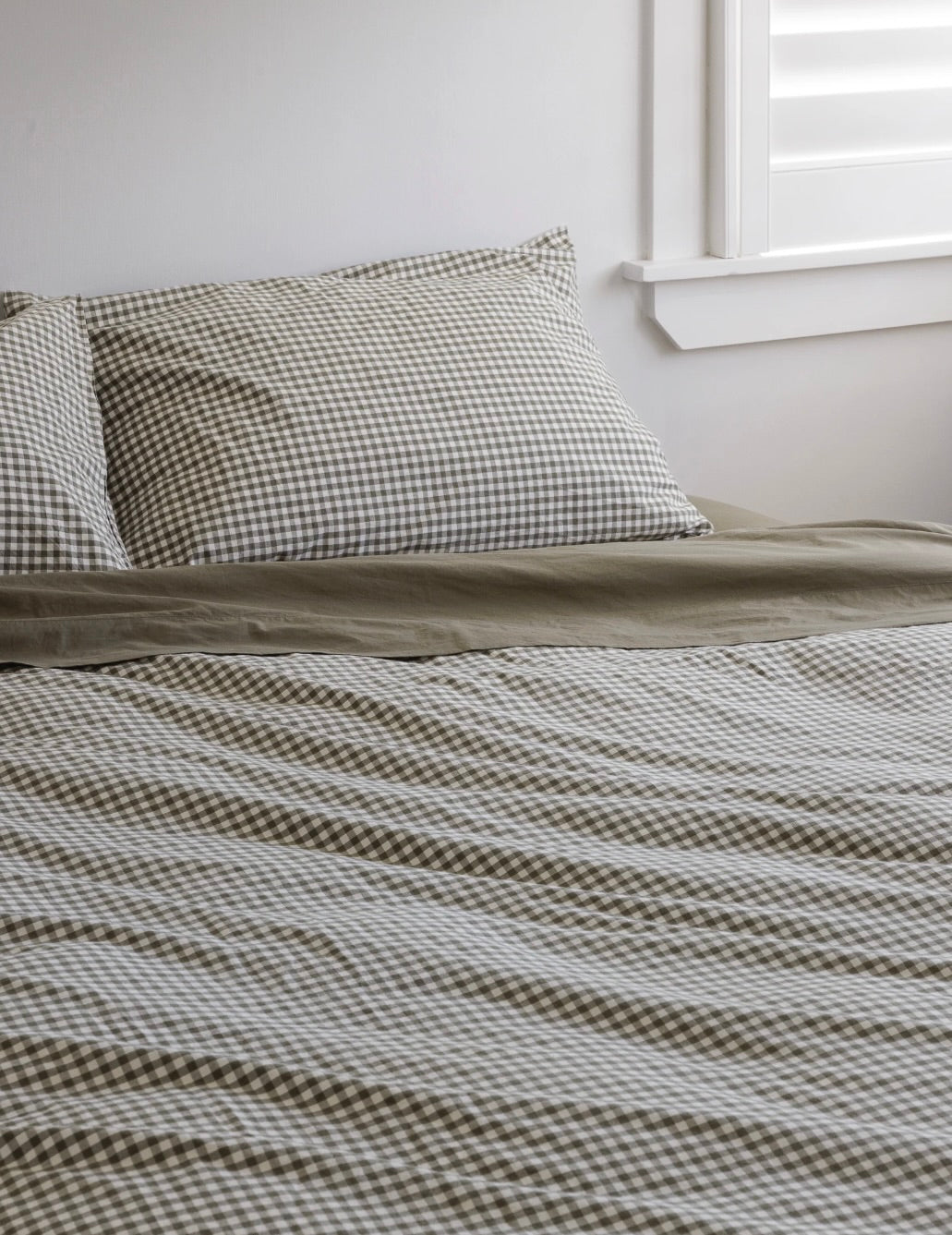 Organic Cotton Gingham Duvet & Pillowcases: Olive